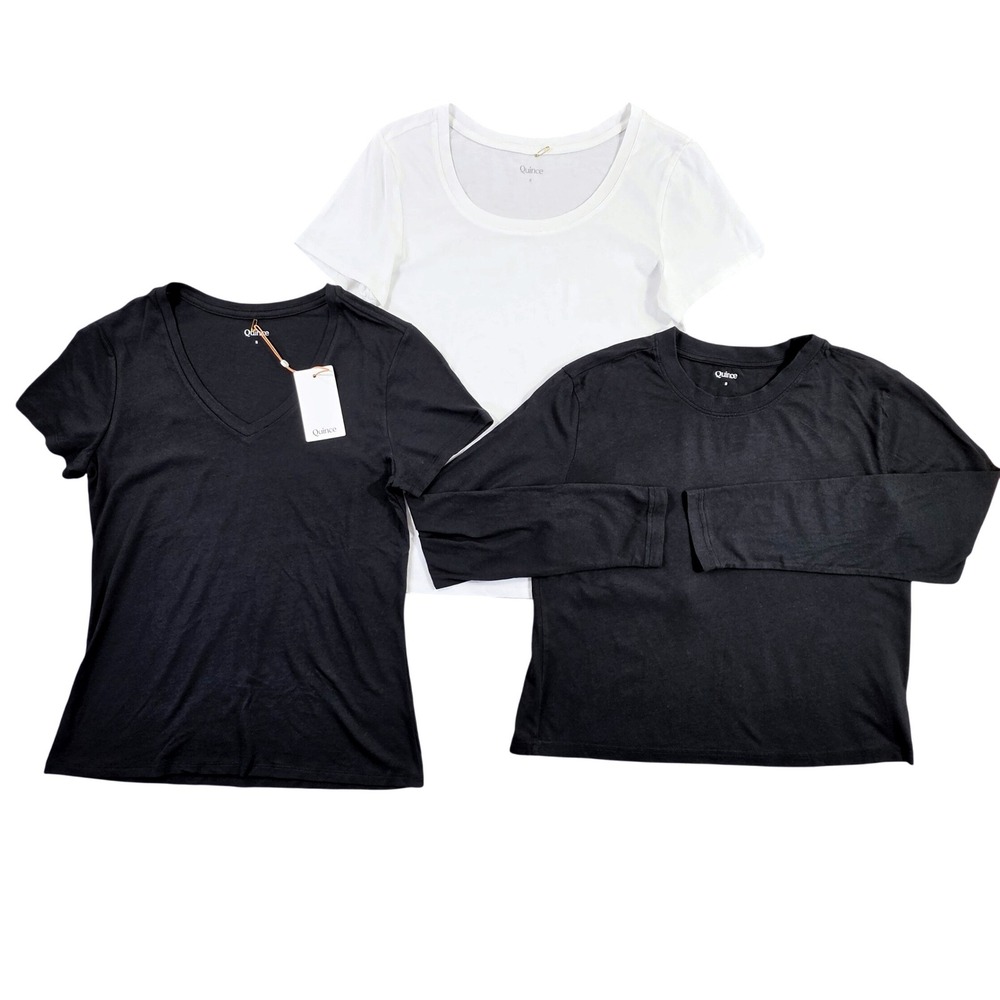Quince Cotton Modal T-Shirt Bundle Women Small Black White NWT Basics